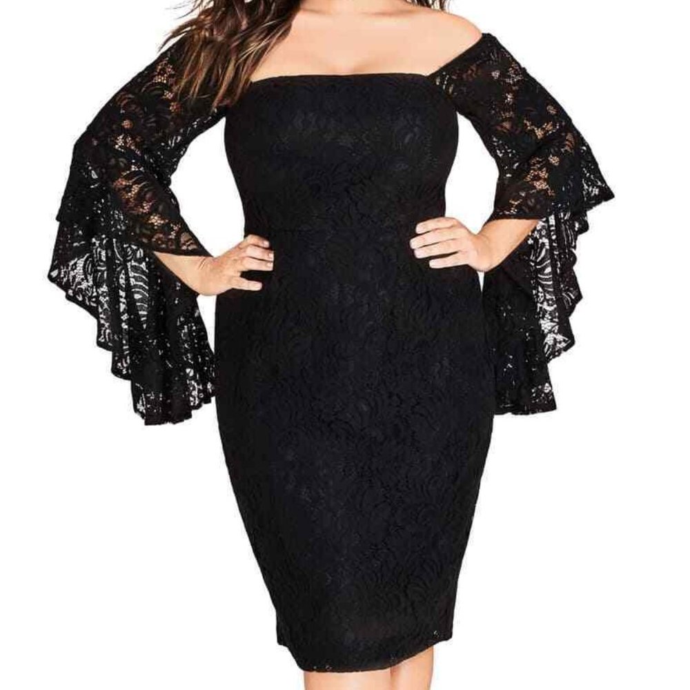 City Chic Black Lace Dress Off The Shoulder 197